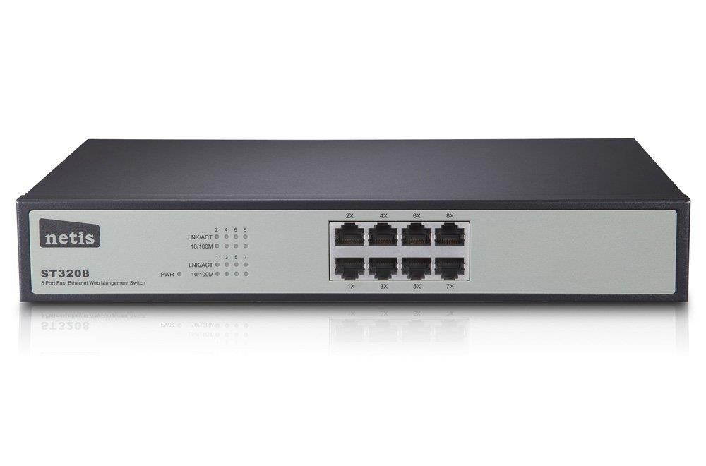 Netis ST3208 8 10/100Mbps RJ45 Ports Fast Ethernet Web Management Switch, Auto-Negotiation & Plug & Play