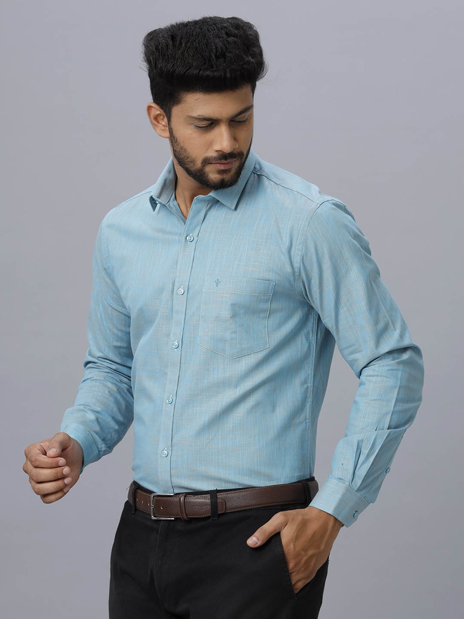 Ramraj Blue Cotton Slim Fit Shirt