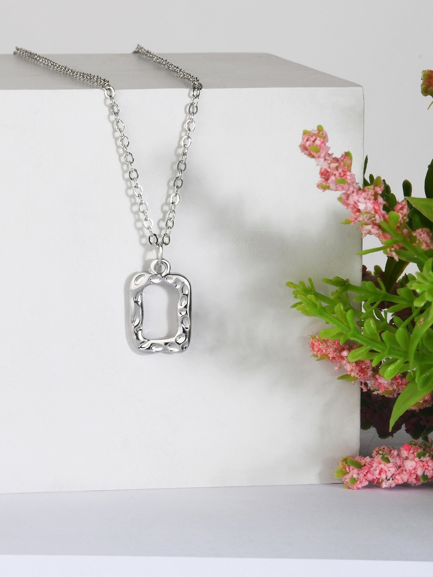 ToniQ Silver-Plated Rectangle Charm Necklace for Women