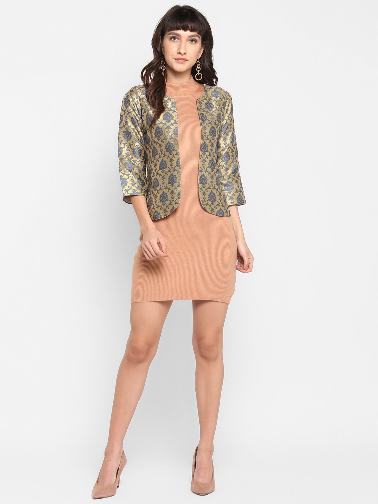 Hangup Golden & Grey Jacquard Pattern Shrug