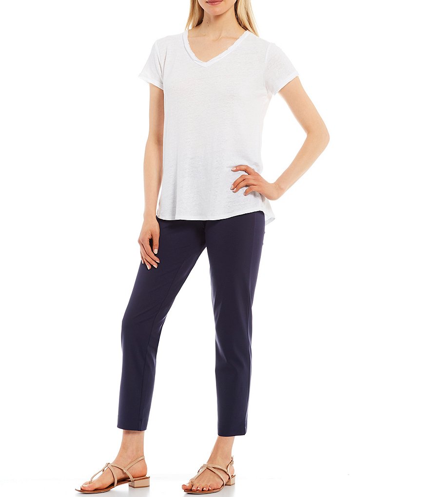 J.McLaughlin Kacey Short Sleeve V-Neck Linen Blend Tee