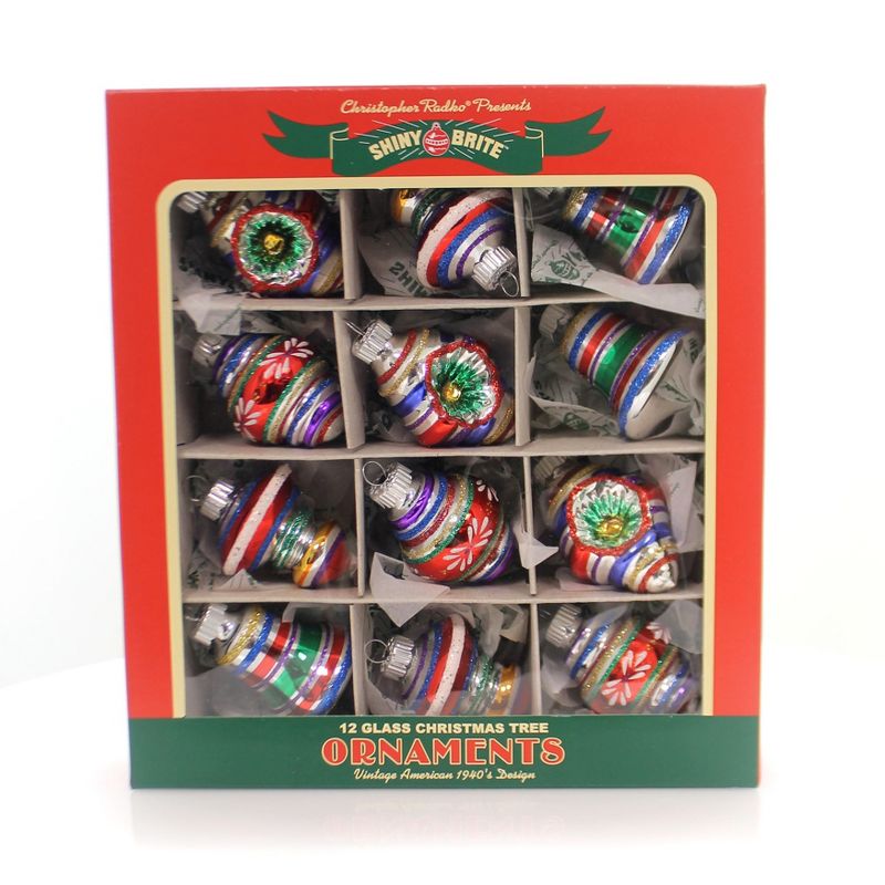 Christopher Radko Mixed Shapes Set / 12 Shiny Brite Traditional Bright  -  Tree Ornaments