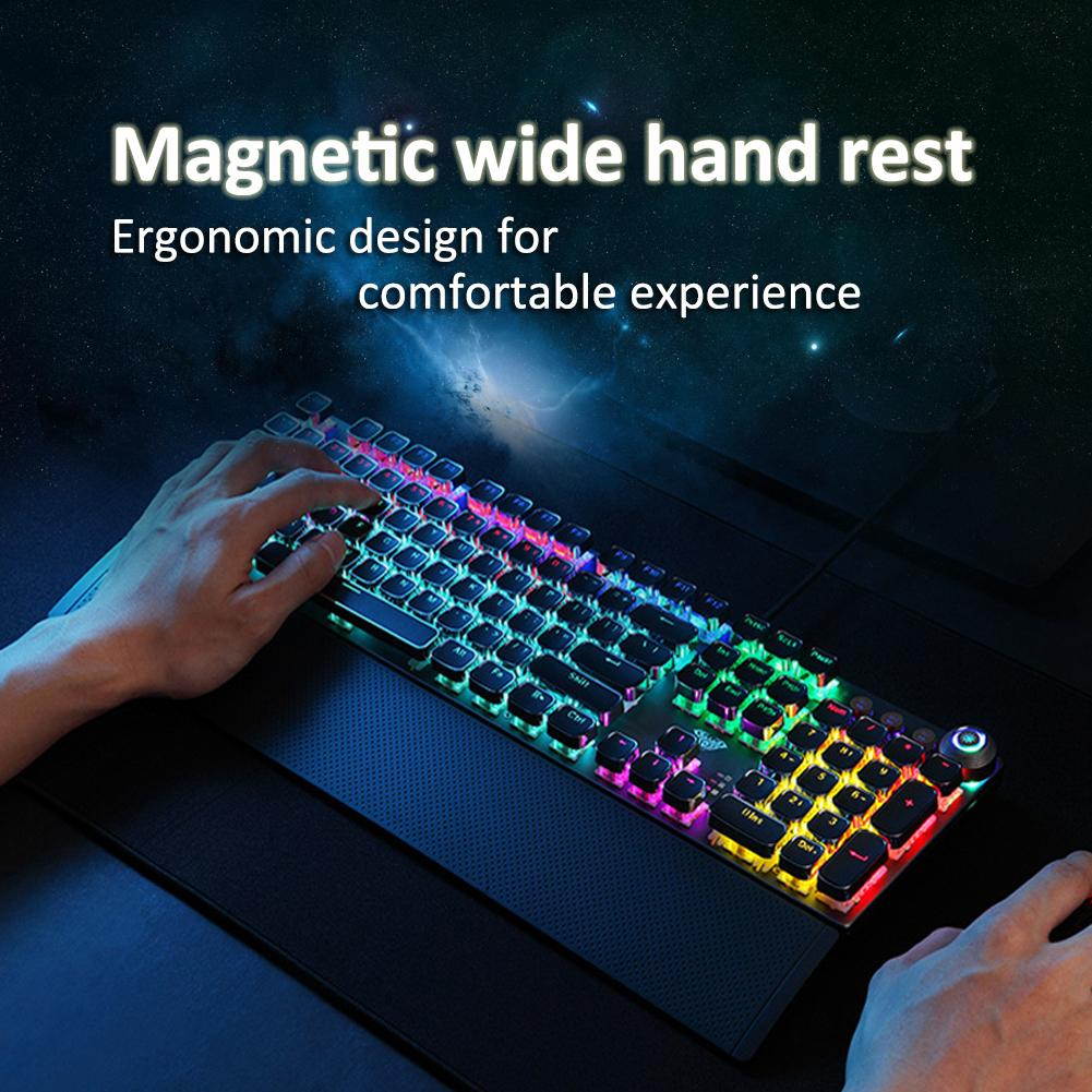 AULA F2088 True Mechanical Gaming Wired Keyboard wrist rest Multimedia Knob, Marco Programming metal panel LED Backlit keyboard