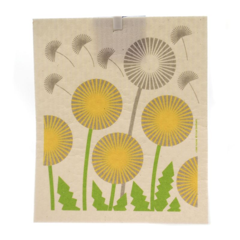 Swedish Dish Cloth 8.0" Dandelions Yellow Weeds  -  Dish Cloth