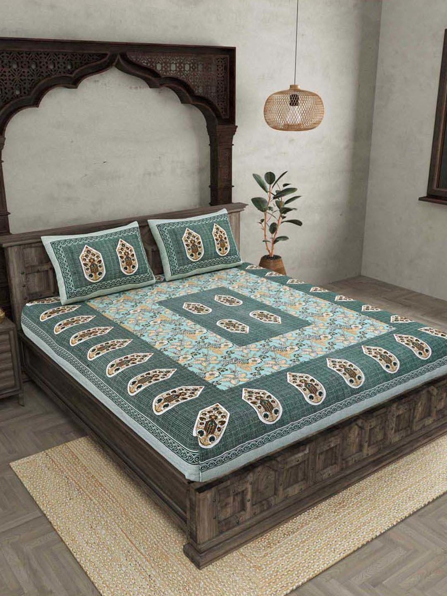 JaipurFabric Hunter Green Cotton 180 TC Double Bedsheet with 2 Pillow Covers