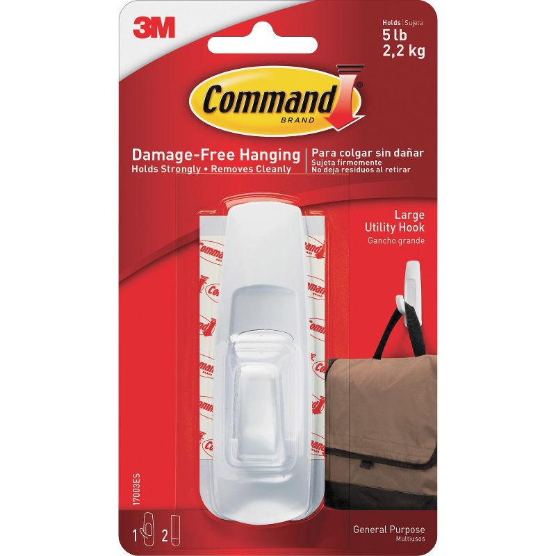 Command General Purpose Hooks 5lb Capacity Plastic White 1 Hook & 2 Strips/Pack 17003ES