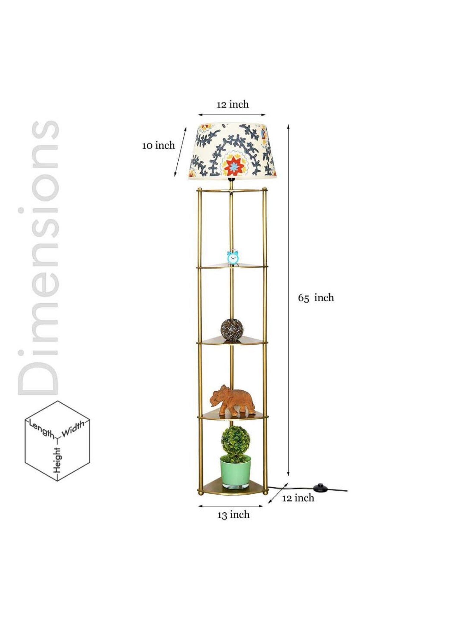 Kapoor E Illuminations Devan Antique Brass Metal Multiutility Shelf Floor Lamp