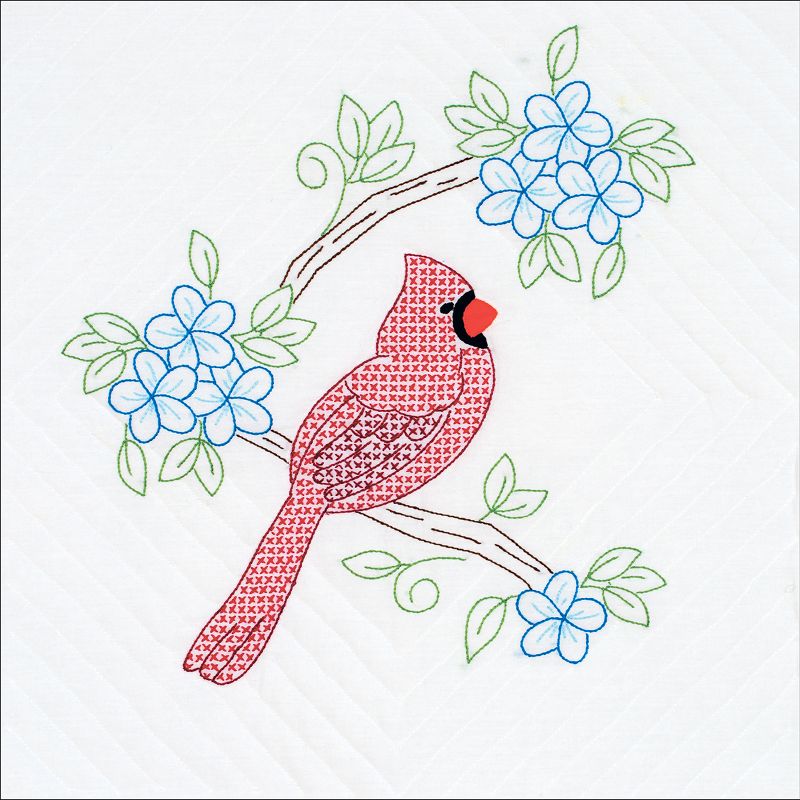 Jack Dempsey Stamped White Quilt Blocks 18"X18" 6/Pkg-Cardinal