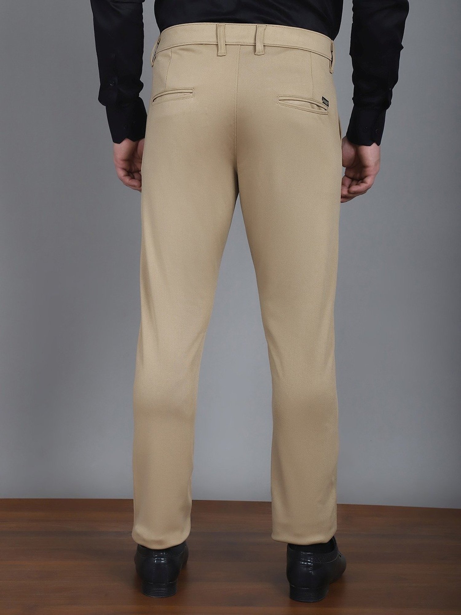 Jainish Beige Tapered Fit Texture Trousers