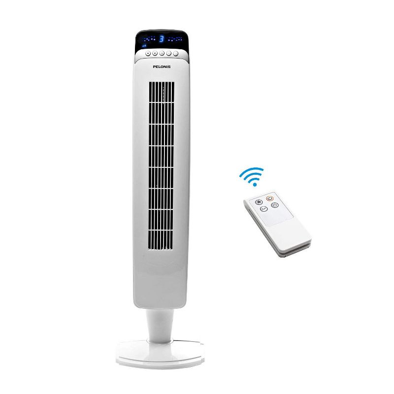 PELONIS FZ10-10JRH 40 Inch 3 Speed Oscillating Pedestal Tower Fan with Remote Control and 8 Hour Timer, Geometric White