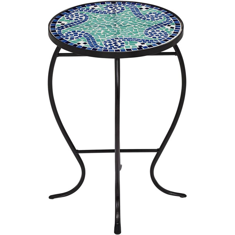 Teal Island Designs Ocean Wave Mosaic Black Iron Outdoor Accent Table