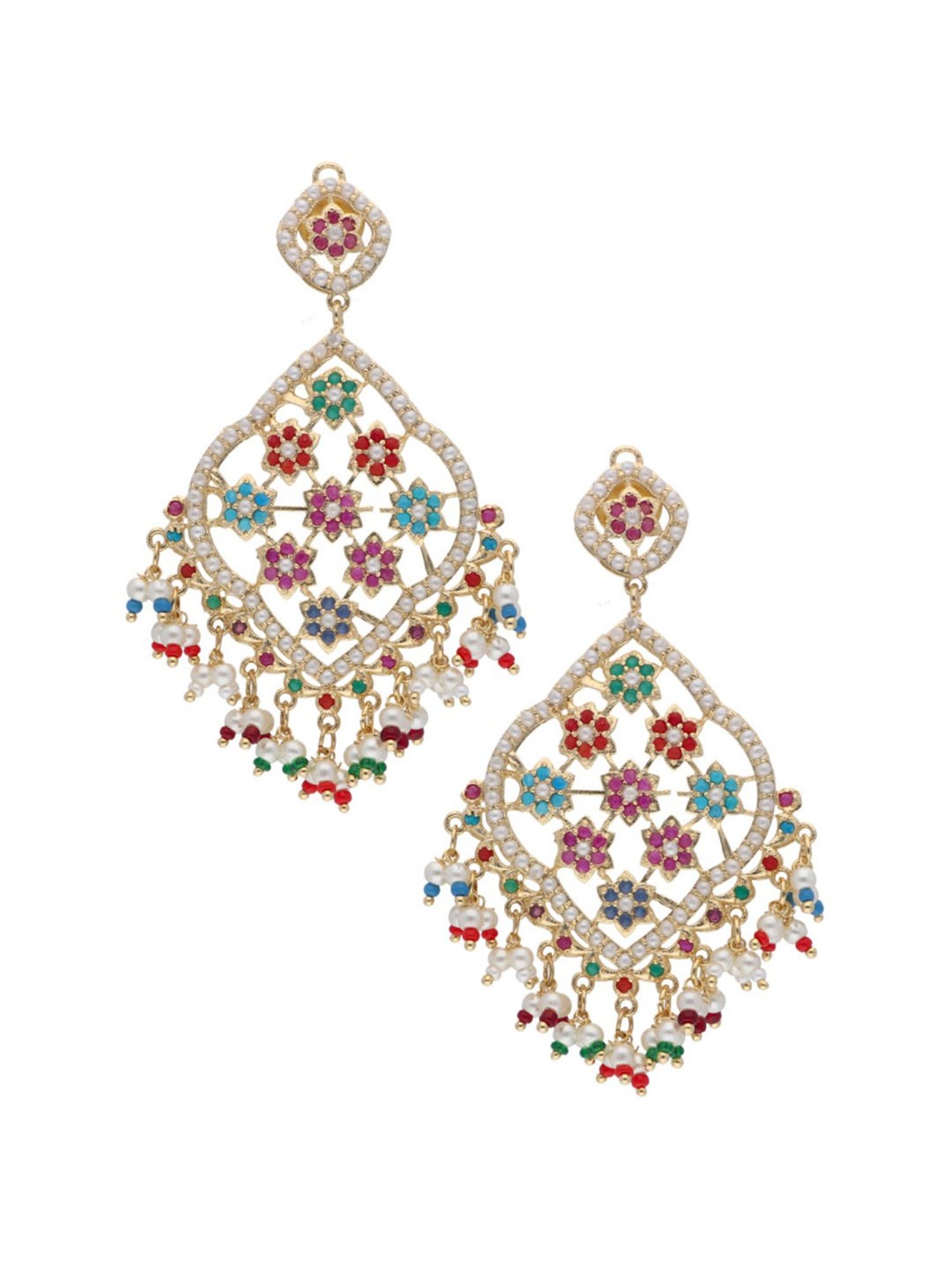 Curio Cottage Bridal Navratan Dangler Earrings