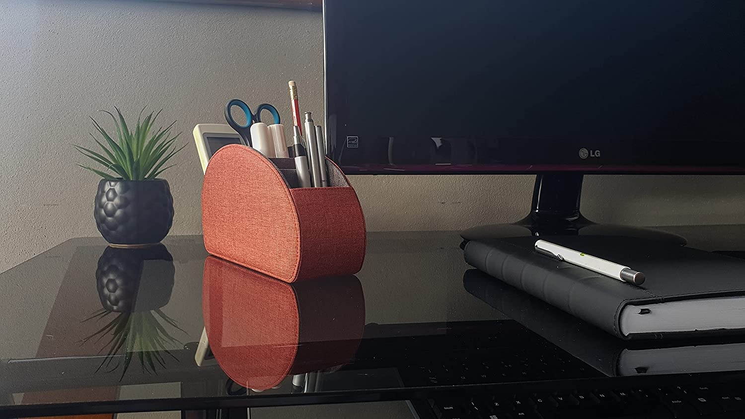 Fabric Remote Control Holder Storage Caddy and Desk Organiser 5 Compartments for TV, DVD, Blu-Ray Remotes - CEG10 Fine Fabric Pepper Red by Connected Essentials (Sunset Orange)