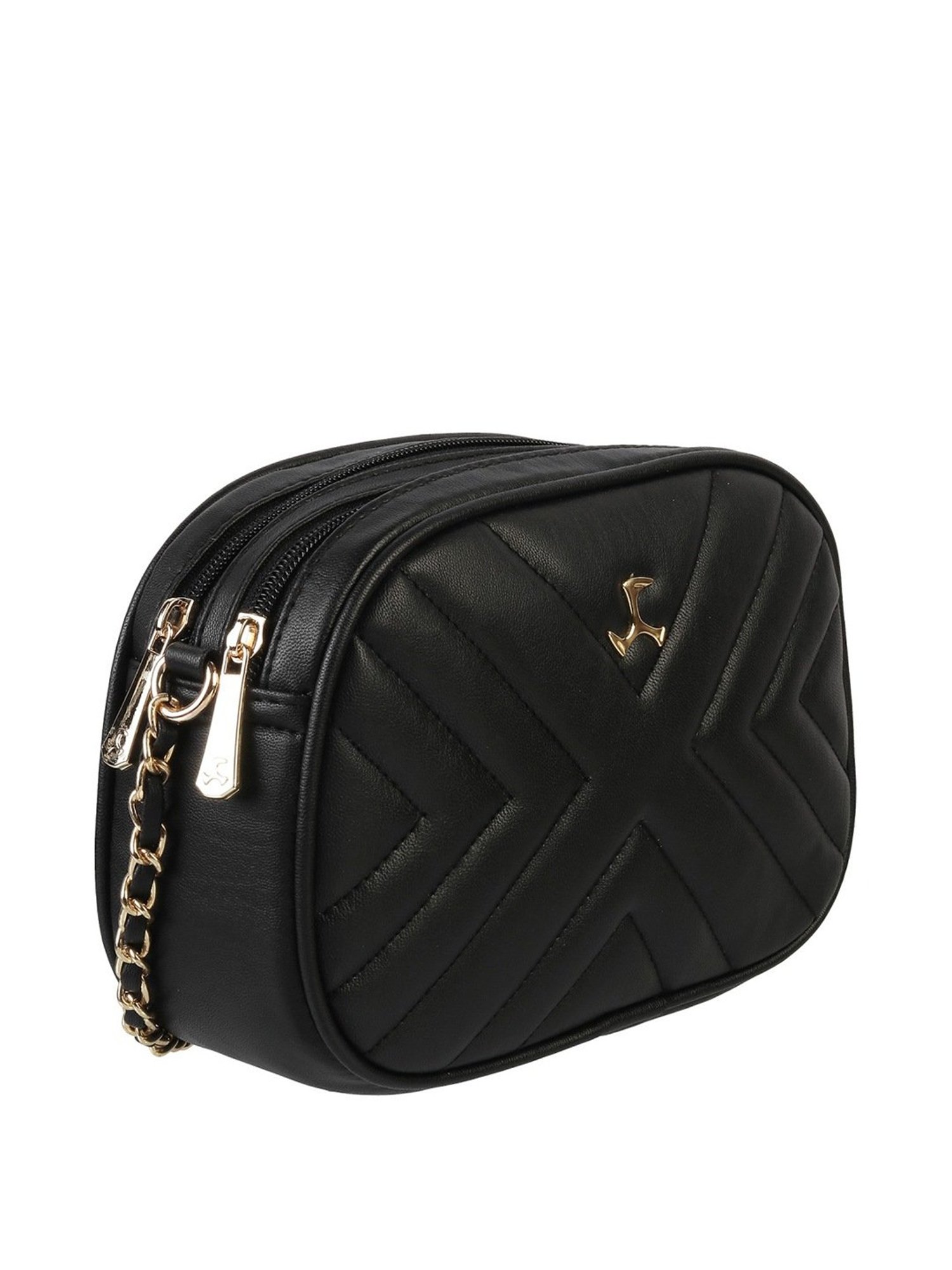 Mochi Black Textured Medium Sling Handbag