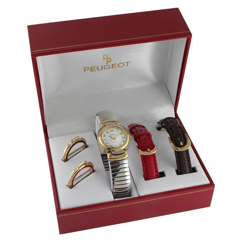 Women's Peugeot Two-Tone Interchangeable Strap  Bezel Watch Set