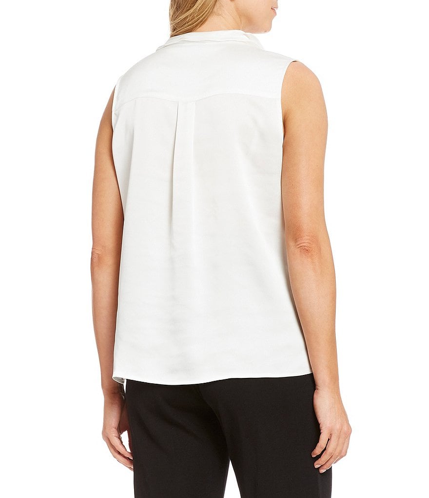 Misook Ruffle Trim V-Neck Washable Sleeveless Blouse