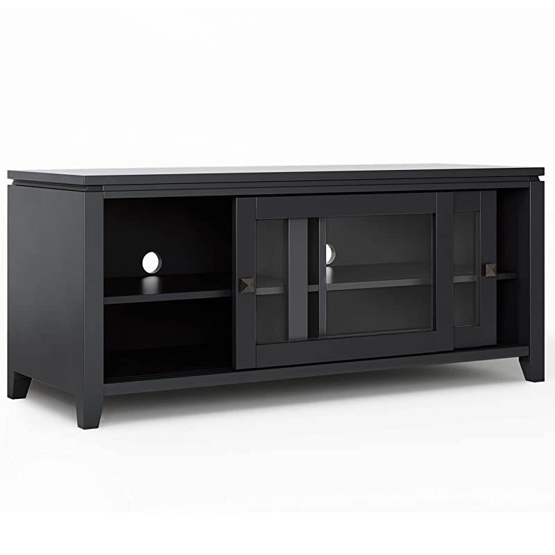Cosmopolitan SOLID WOOD Universal TV Media Stand, 53 inch Wide, Contemporary, Living Room Entertainment Center, Storage Cabinet, for Flat Screen TVs up to 55 inches in Black
