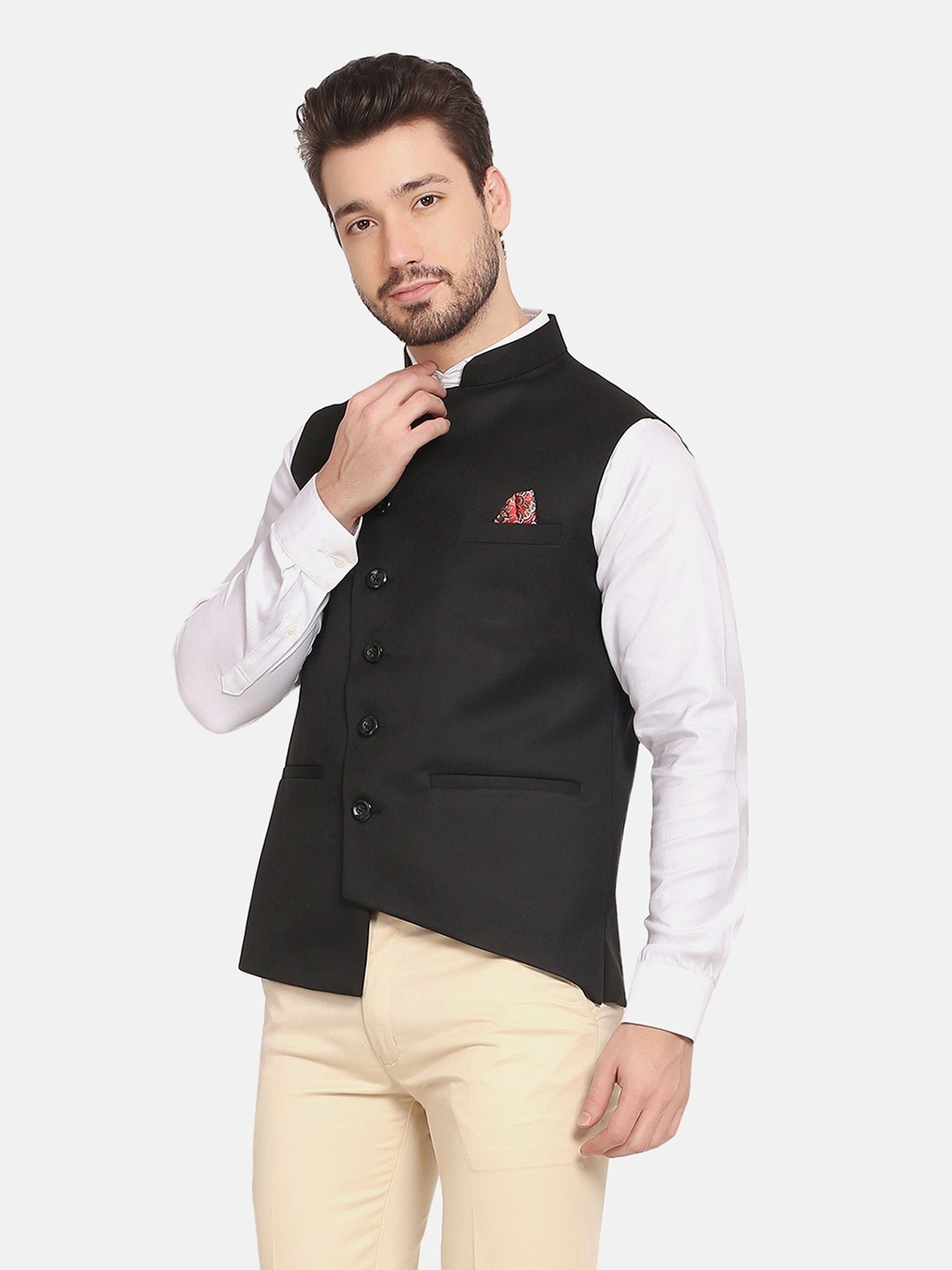 TAHVO Black  Regular Fit Nehru Jacket