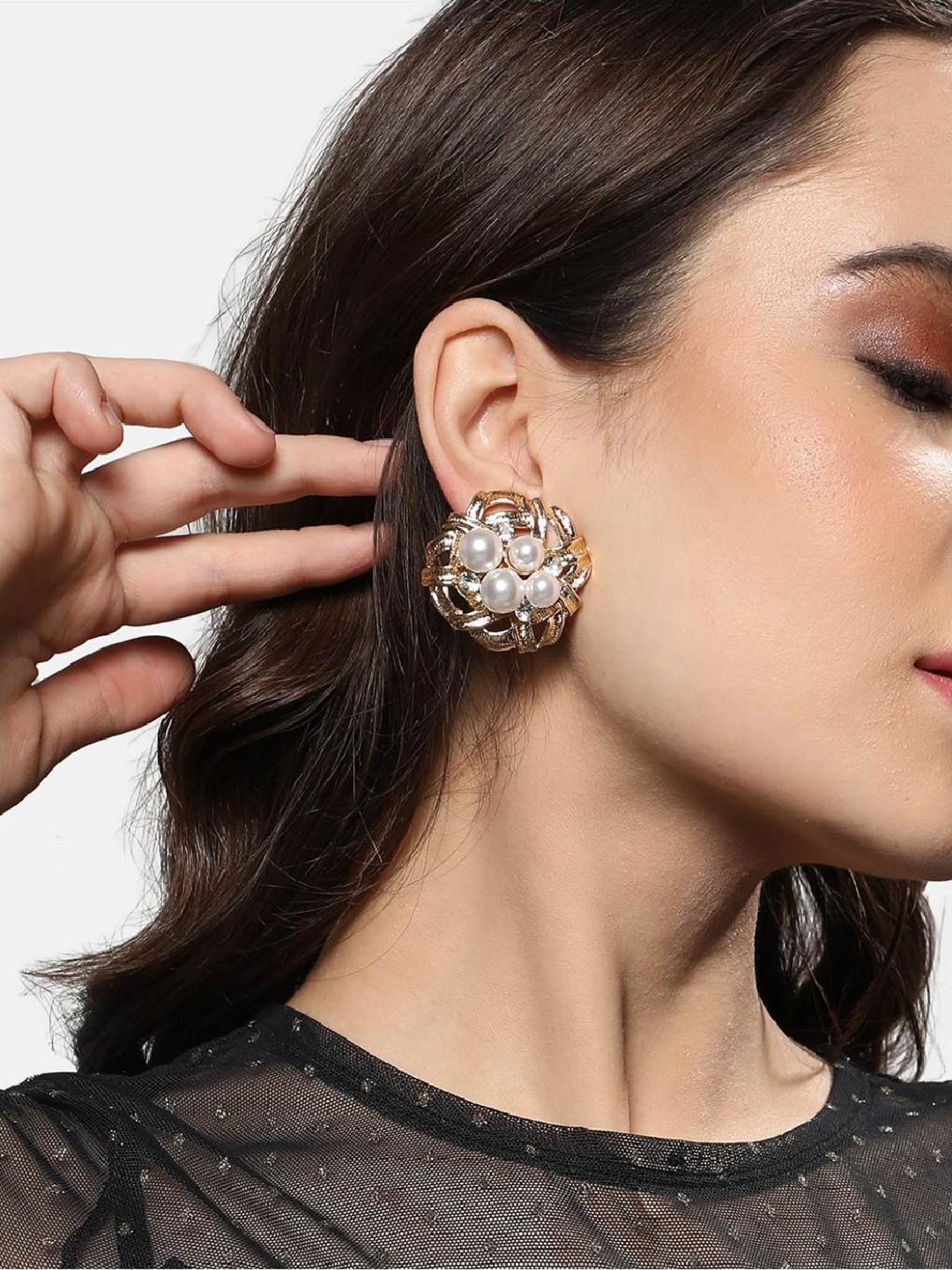 Sohi Women's Twilight Trellis Stud Earrings  Champayne Gold