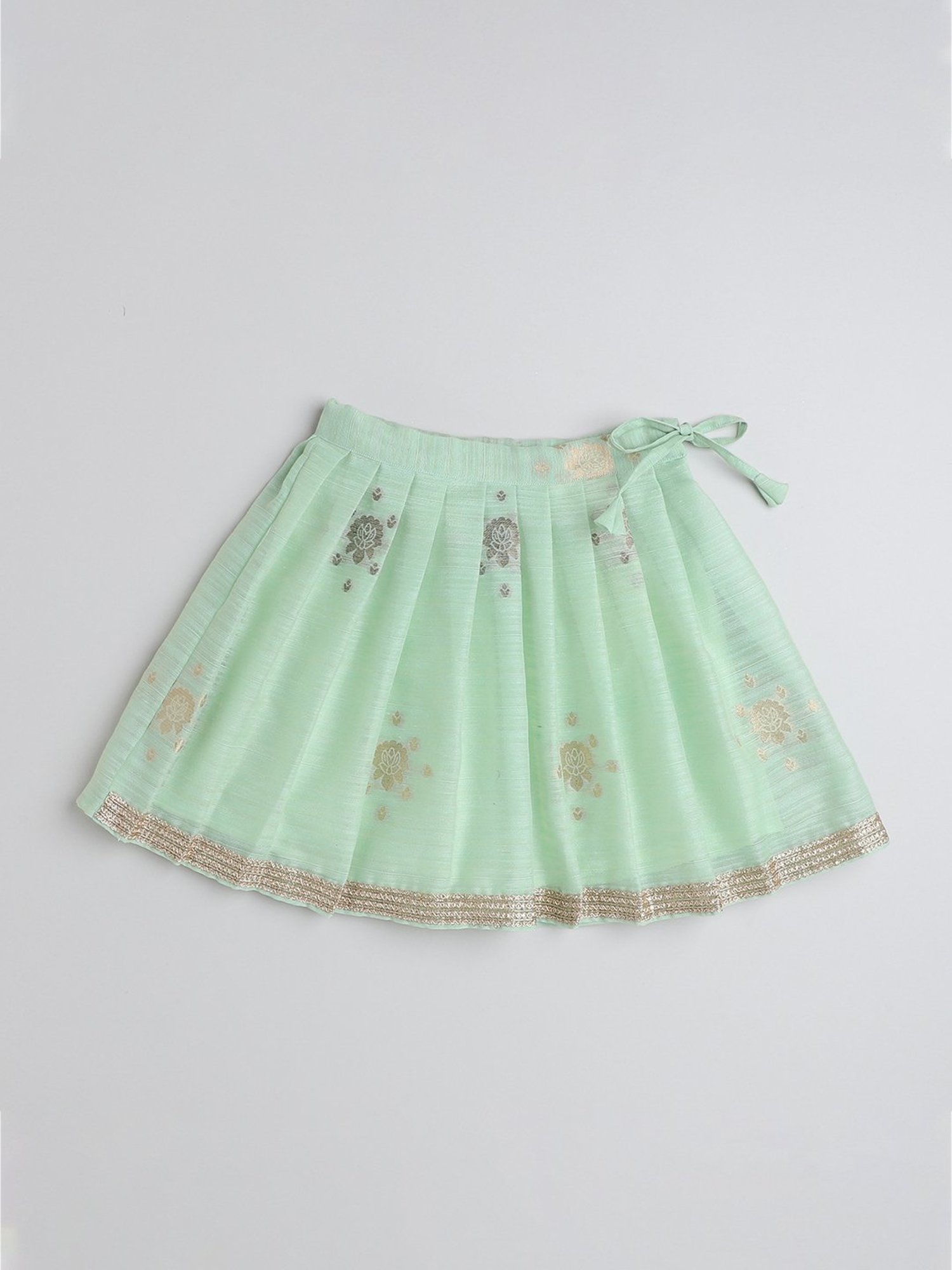 Many Frocks Kids Green Embroidered Ghagra, Choli with Dupatta