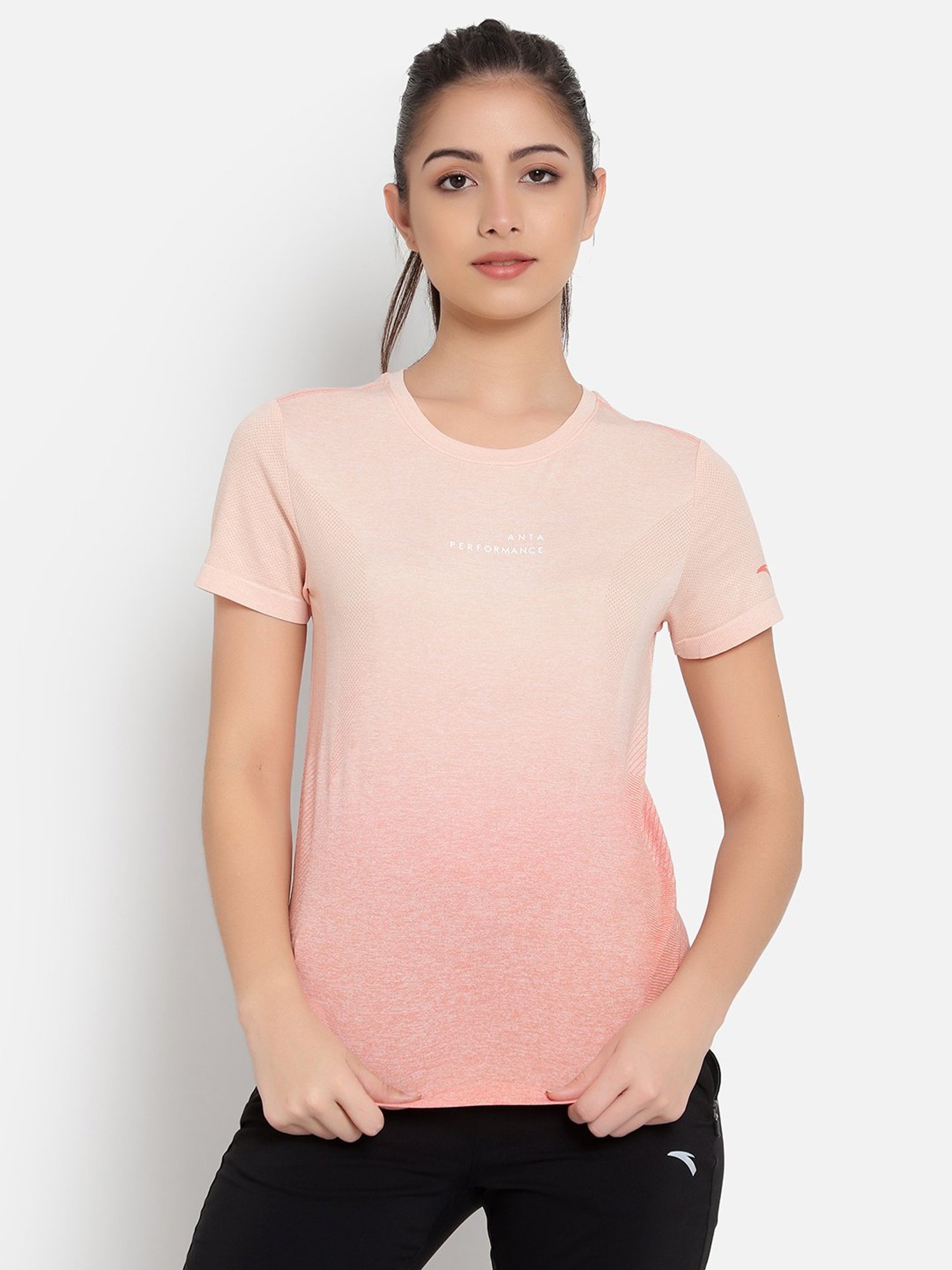 Anta Pink & Peach Printed Sports T-Shirt