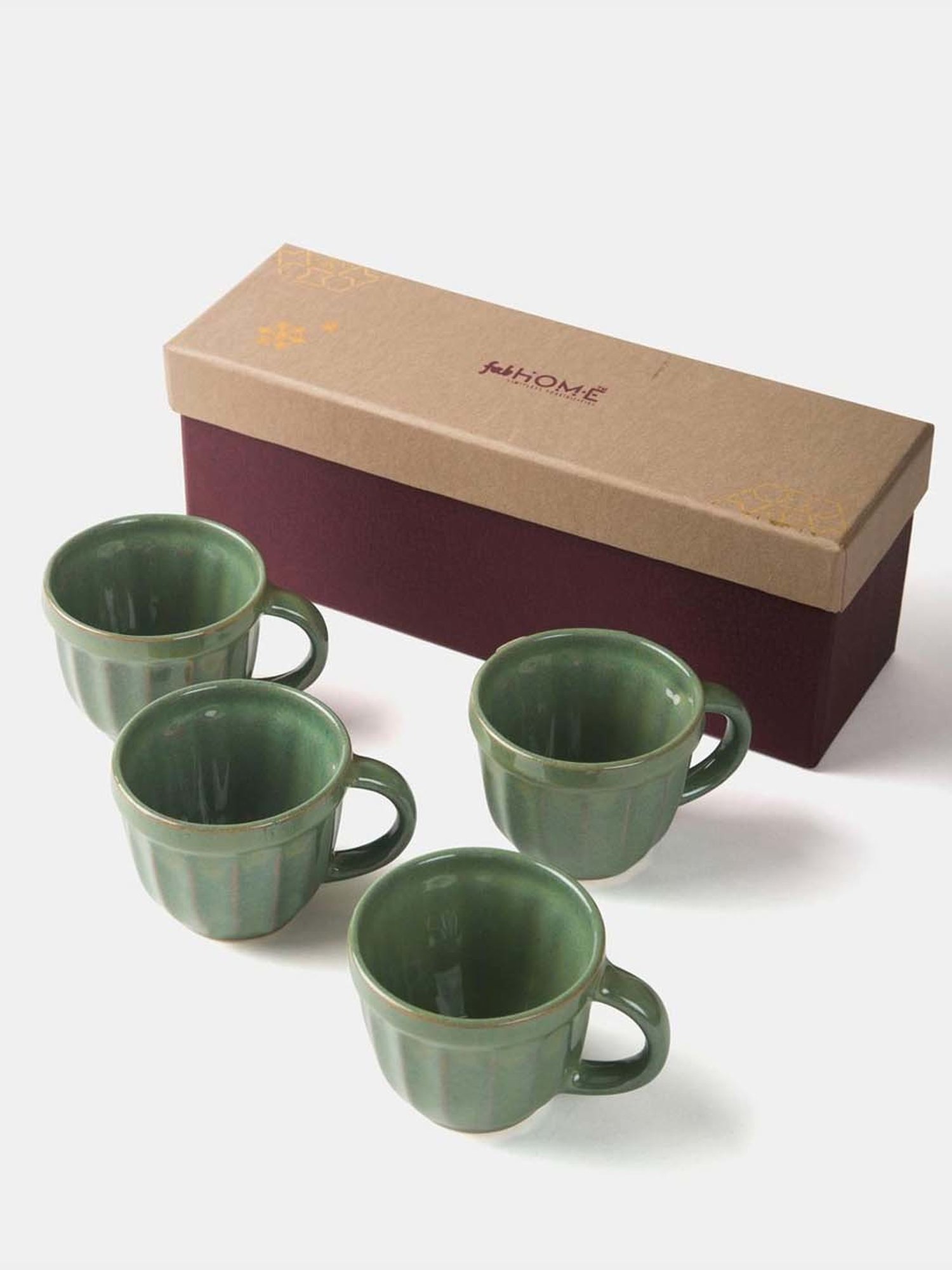 Fabindia Home Tarinika Green Ceramic Cups (120ml) - Set of 4