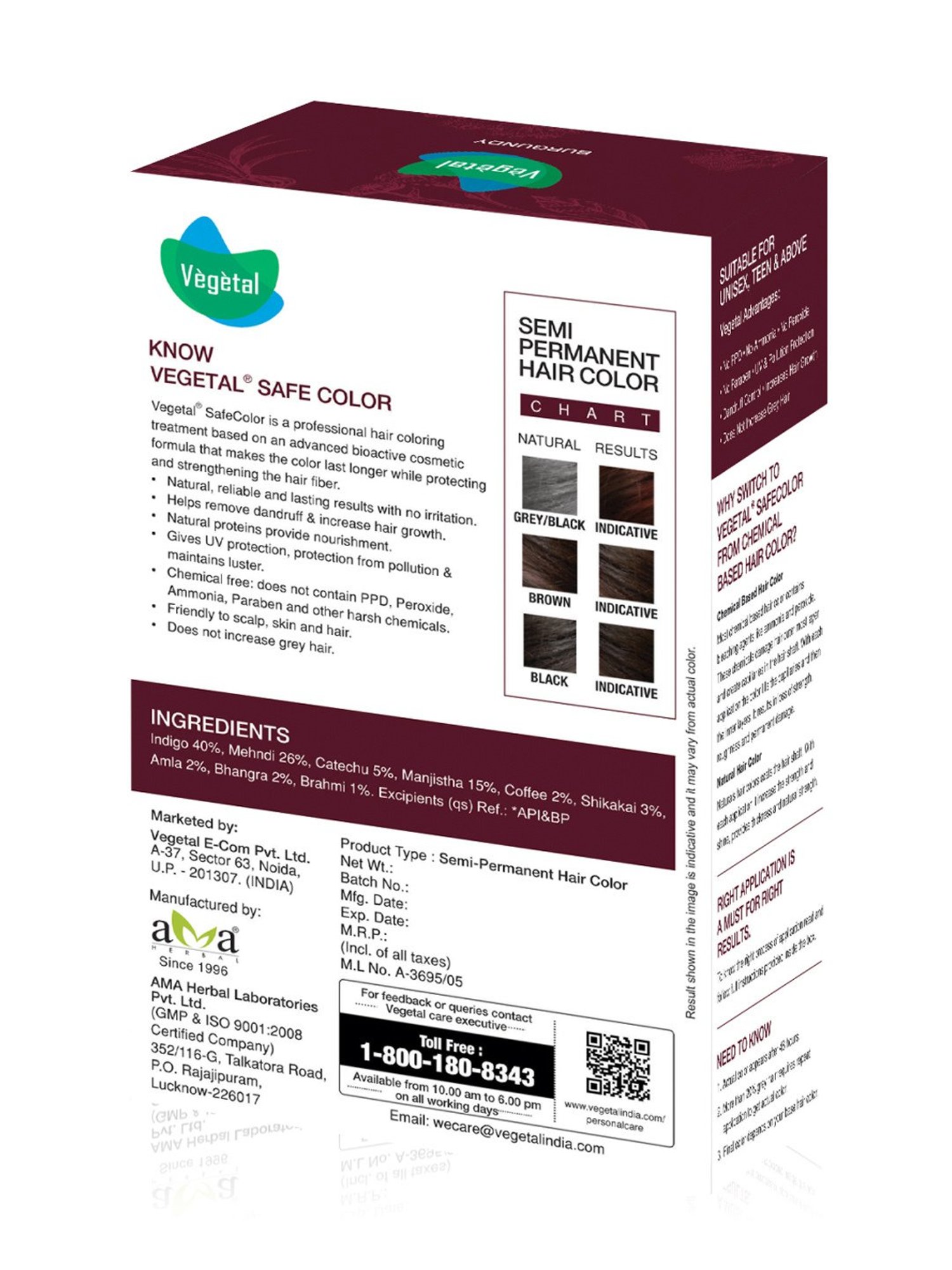 Vegetal Hair Safe Color Burgundy - 50 gm