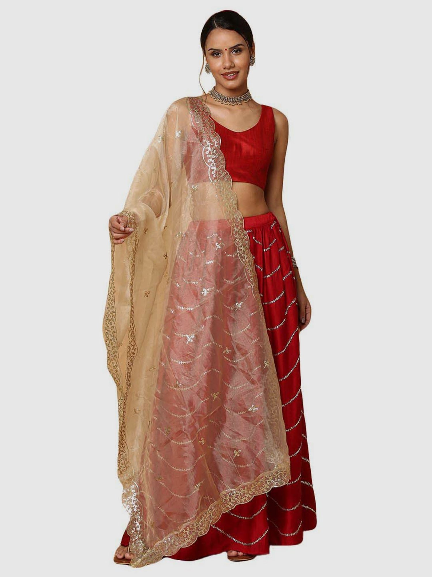Salwar Studio Red Textured Readymade Blouse