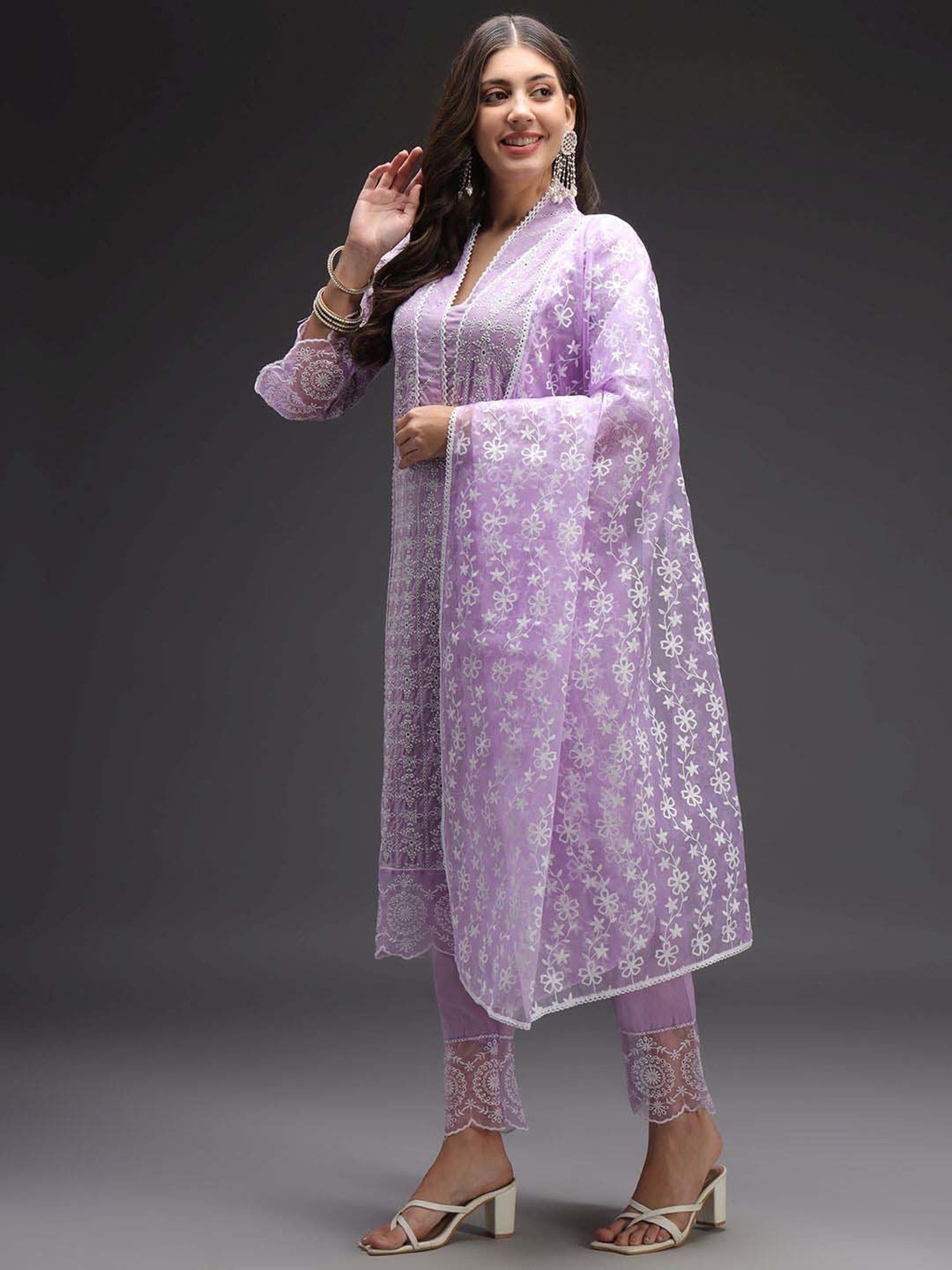 Heeposh Purple Embroidered Kurta Pant Set With Dupatta