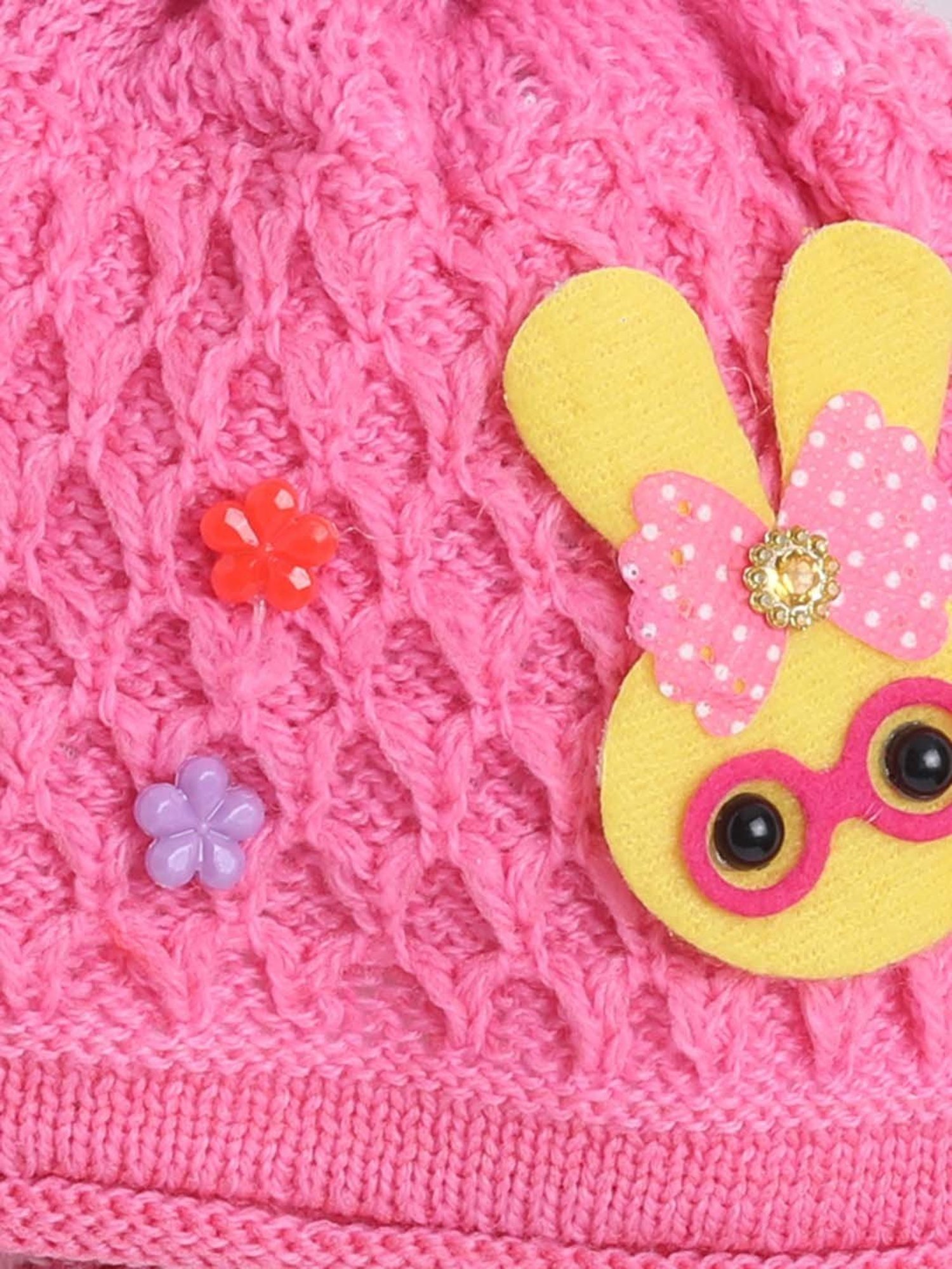 The Magic Wand Kids Pink Textured Pattern Winter Cap