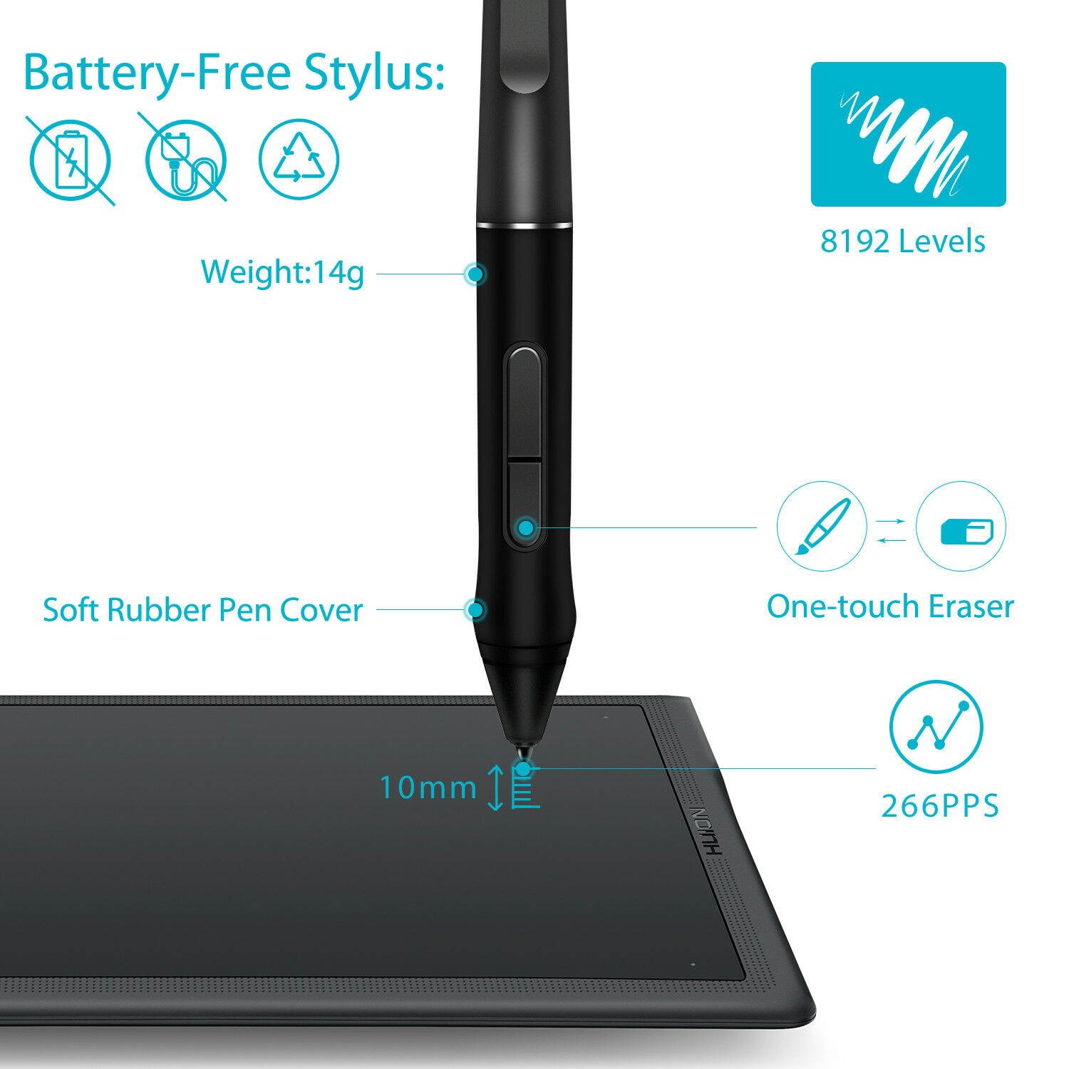 Huion Q11K V2 Wireless Graphic Drawing Tablet Battery-free Pen Tilt 8192 8 Keys