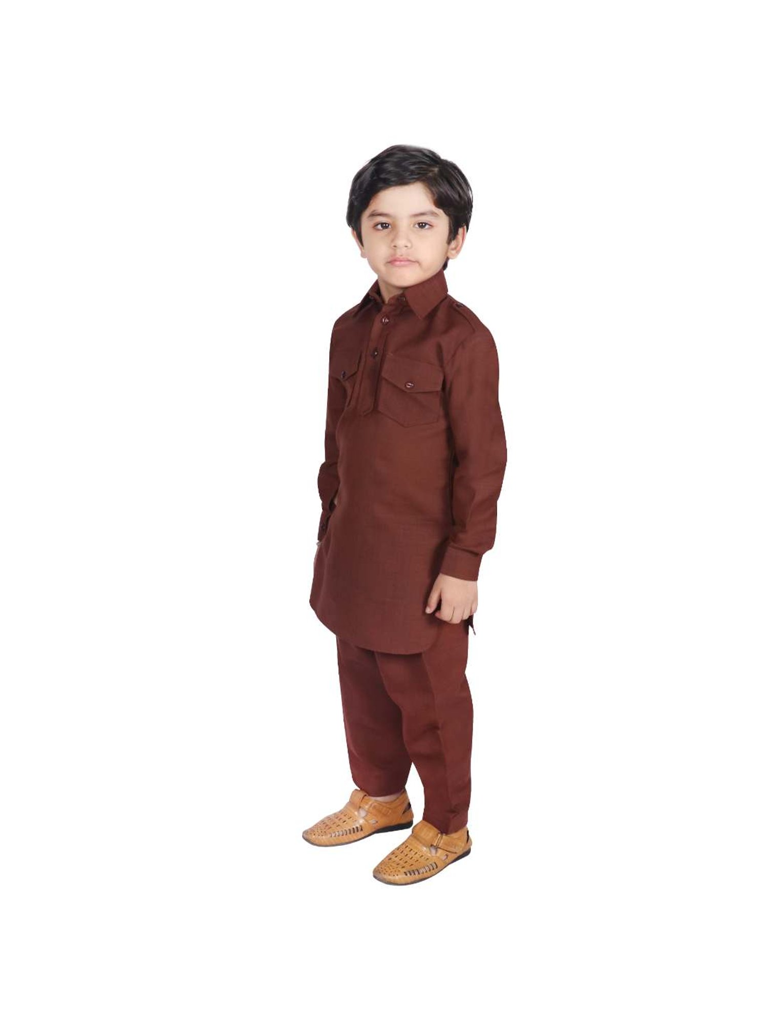 SG Yuvraj Kids Brown Solid Kurta with Pyjama