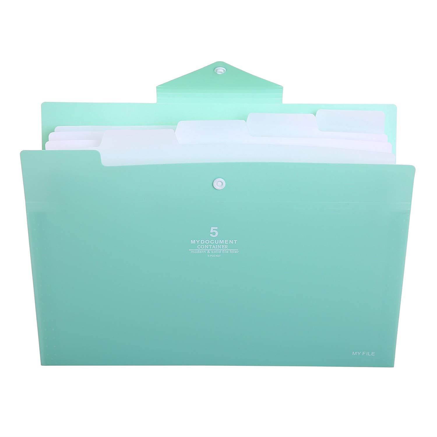 Skydue PP Expanding File Folder Accordion Documents Letters Organizer, 5 Pockets, A4 Size (Light Blue)