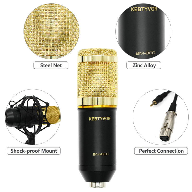 BM 800 Professional Condenser Microphone bm800 Audio Vocal recording for Computer karaoke Phantom power pop filter Sound card