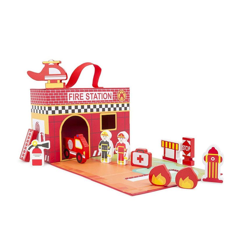 Small Foot Wooden Toys Fire House Playworld In Carrying Case