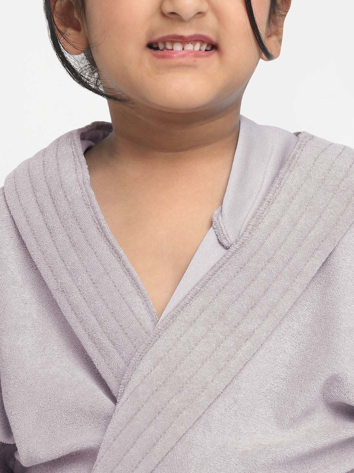Creeva Melodious Grey Micro Terry 260 GSM Quick Dry Kids Bathrobe 6-7 Yrs With Front Pocket