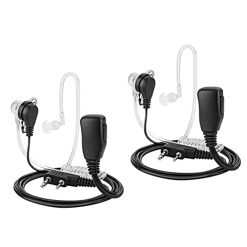 2Pin Covert Acoustic Tube Walkie Talkie Earpiece Two Way Radio Earpiece with a PTT Mic Compatible with Walkie Talkie Headset Brands Kenwood Puxing Wouxun Baofeng Pack of 2