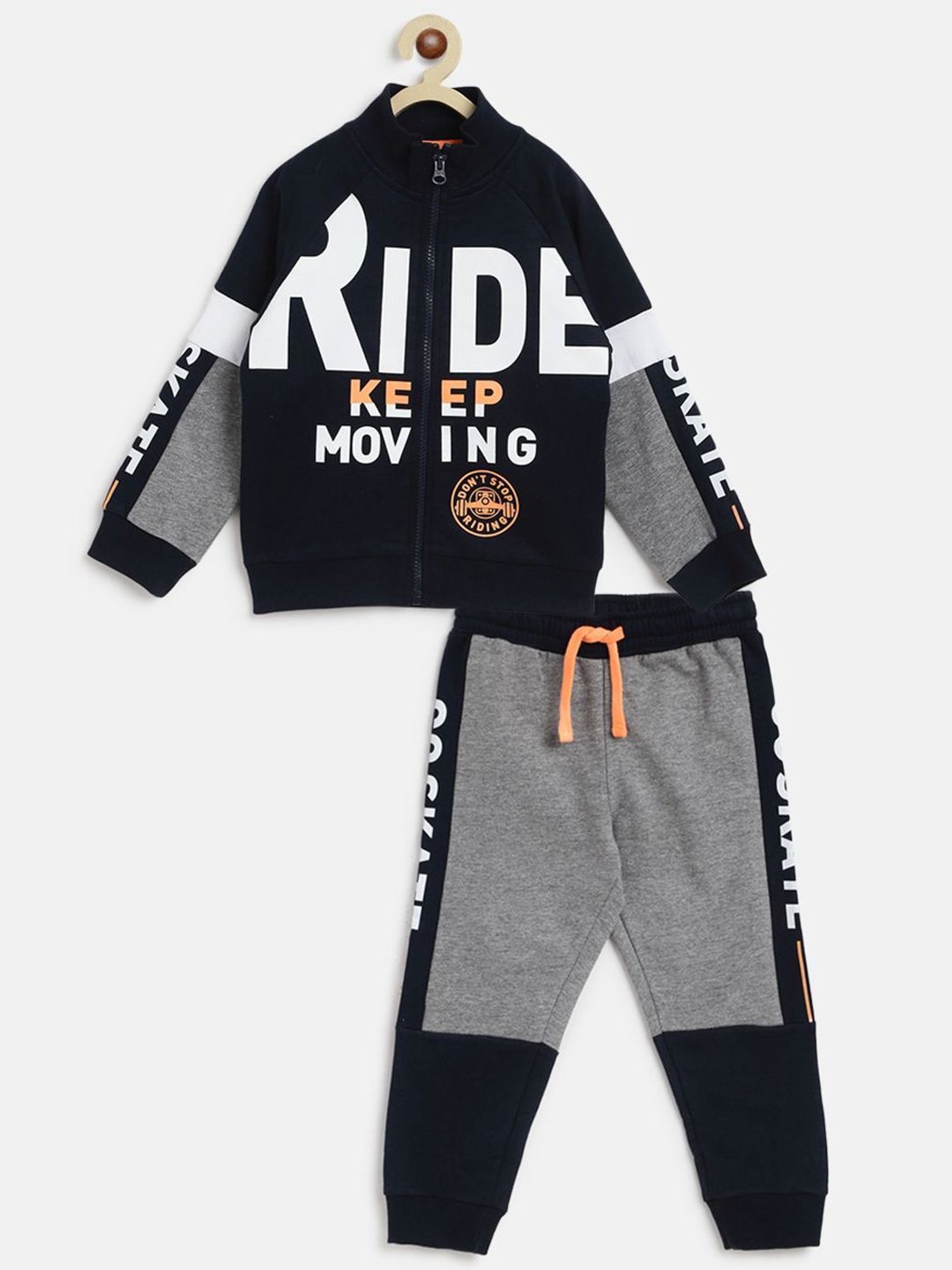 Chicco Kids Blue & Grey Printed Full Sleeves Jacket Set