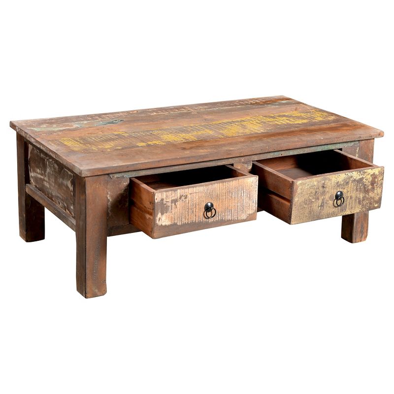 Reclaimed Wood Coffee Table and Double Drawers - (16H x 43W x 24D) -Natural - Timbergirl
