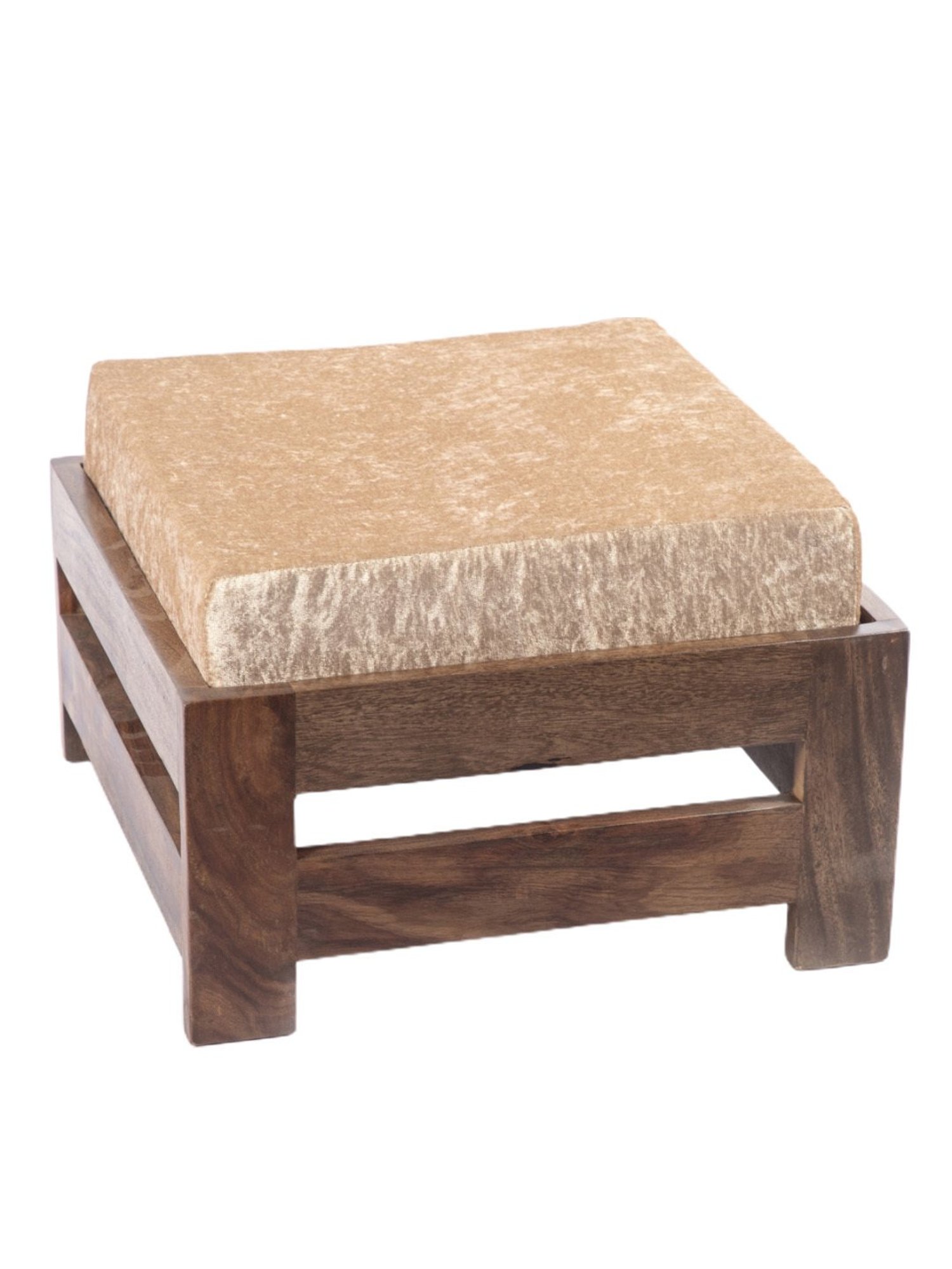 Chumbak French Sahara Solid Mustard Yellow Wood Ottoman