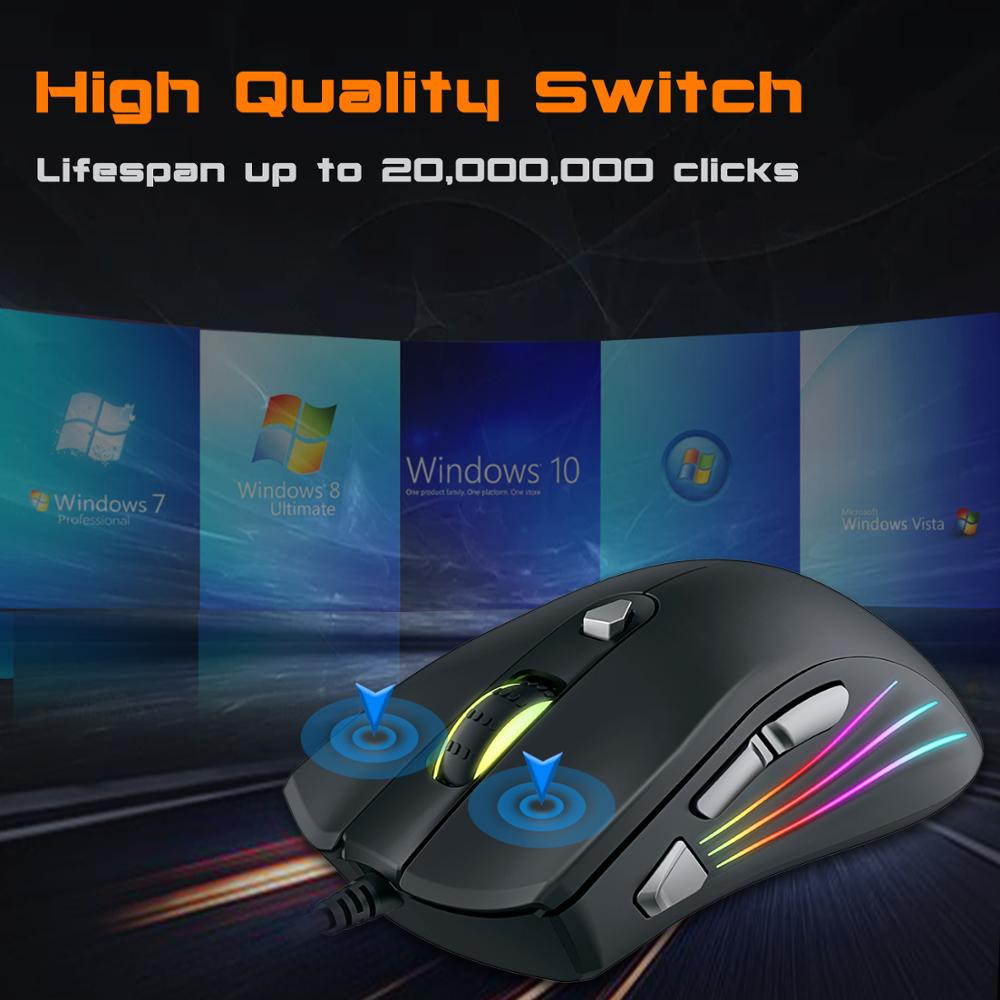 7200 DPI, 7 Programmable Buttons, LED Backlit, Ergonomic Optical PC, Comfortable Computer Gaming Mice for Windows 7/8/10/XP Vista Linux, Black