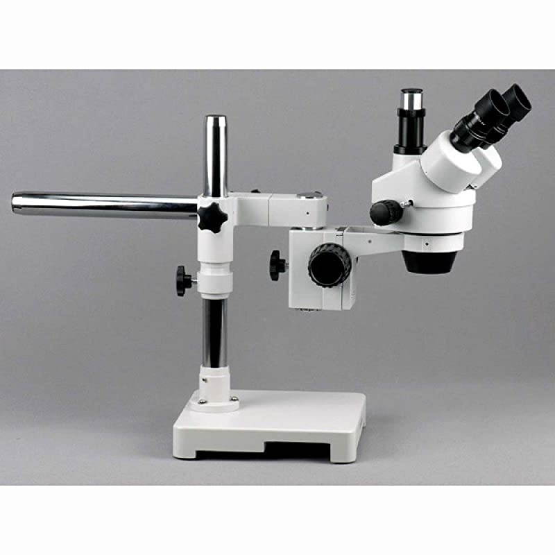 SM-3T Professional Trinocular Stereo Zoom Microscope, WH10x Eyepieces, 7X-45X Magnification, 0.7X-4.5X Zoom Objective, Ambient Lighting, Single-Arm Boom Stand