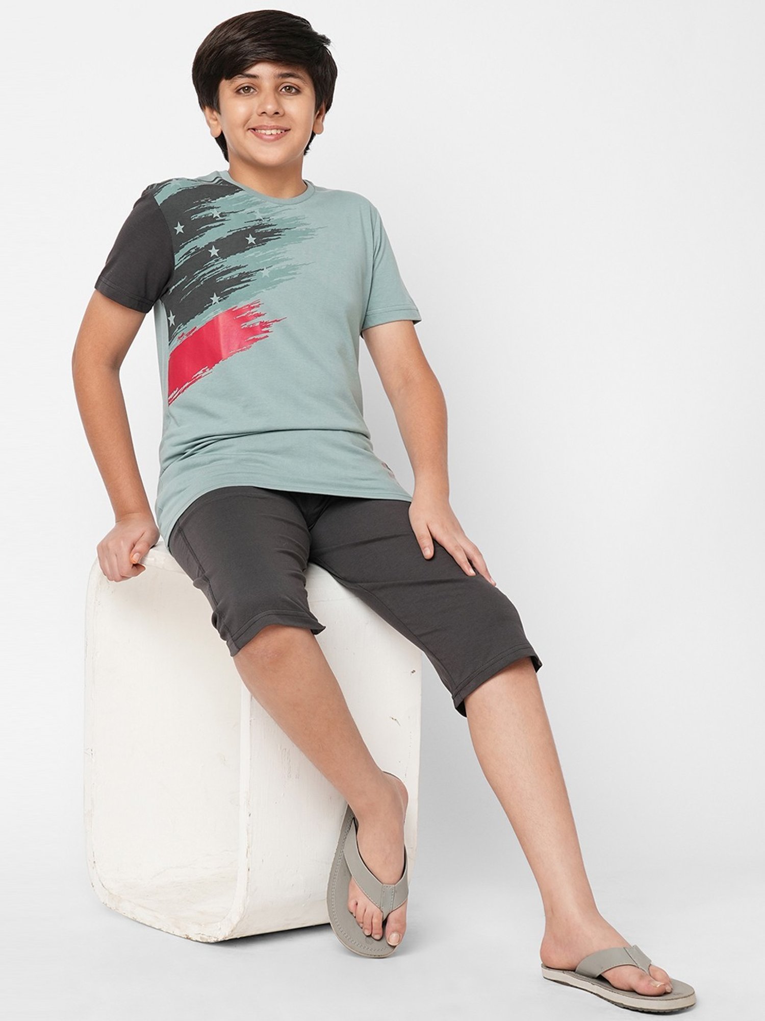 Sweet Dreams Kids Green & Black Cotton Printed T-Shirt Set