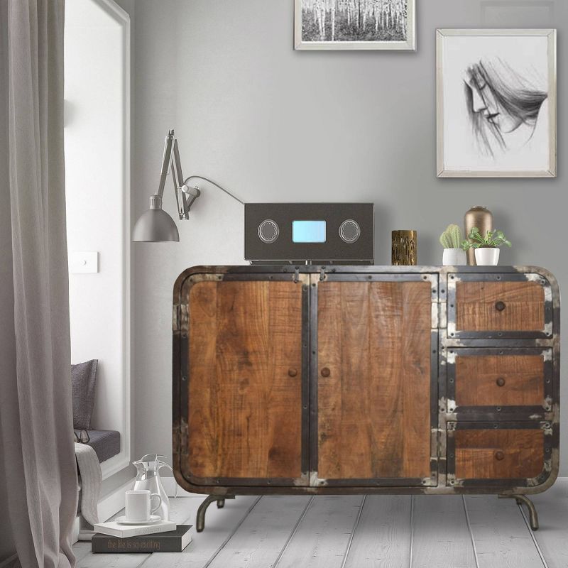 Rustic Style 3 drawer Storage Sideboard with 2 Door Cabinet Brown/Gray - The Urban Port