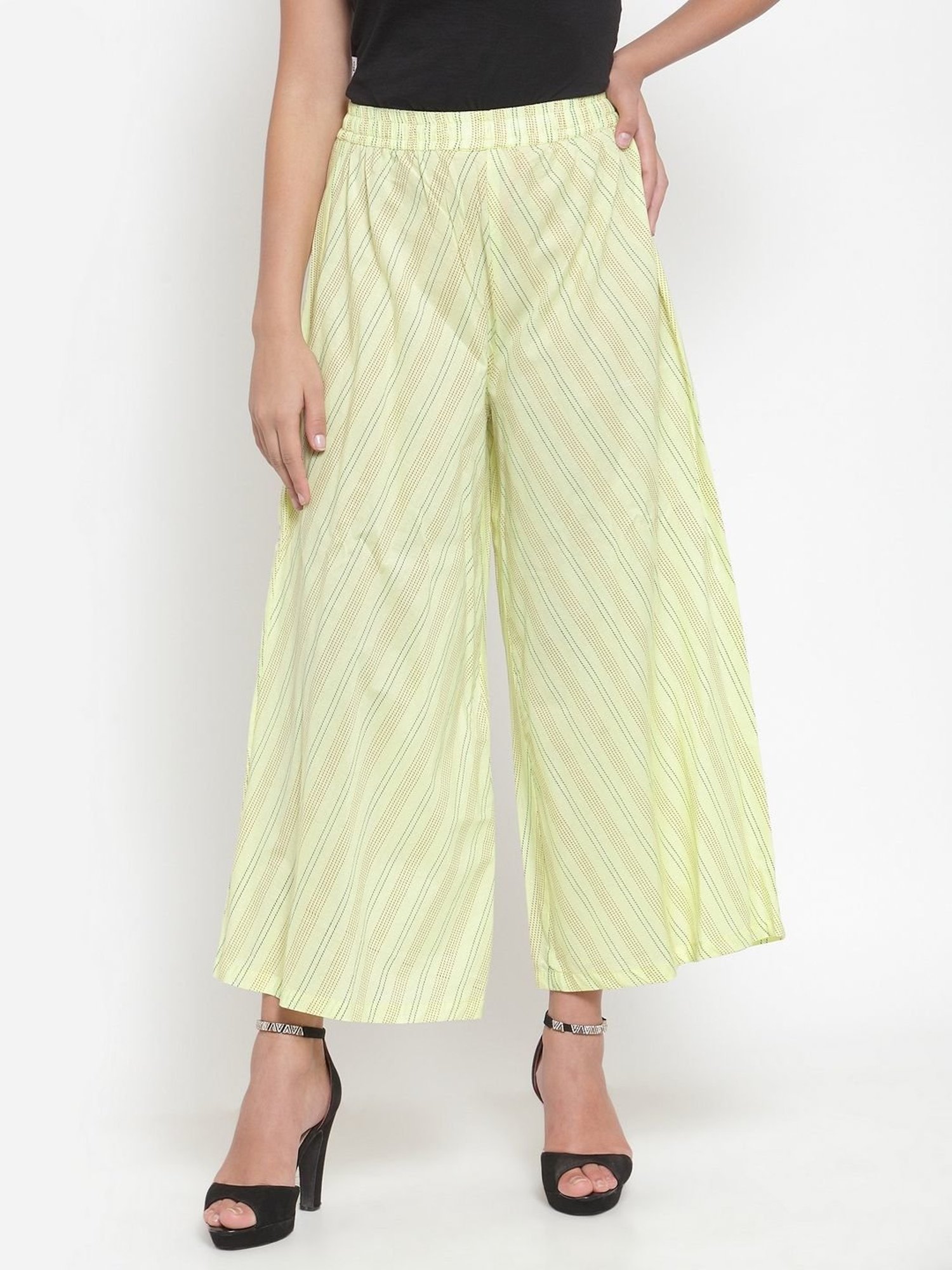 Indibelle Yellow Cotton Striped Palazzos