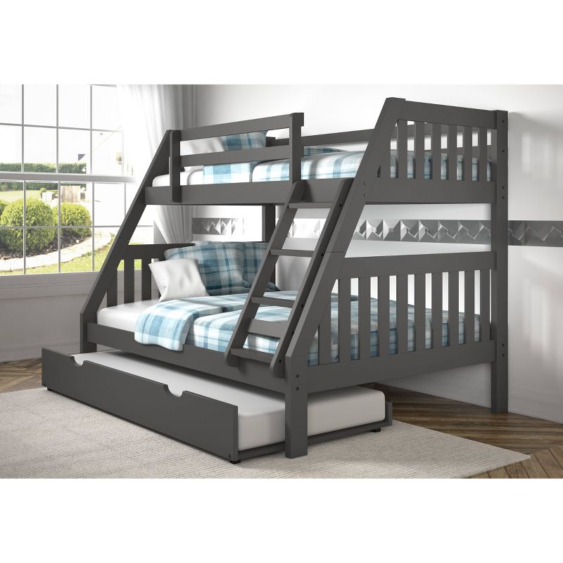 Twin/Full Mission Bunk Bed with Trundle Bed Dark Gray - Donco Kids