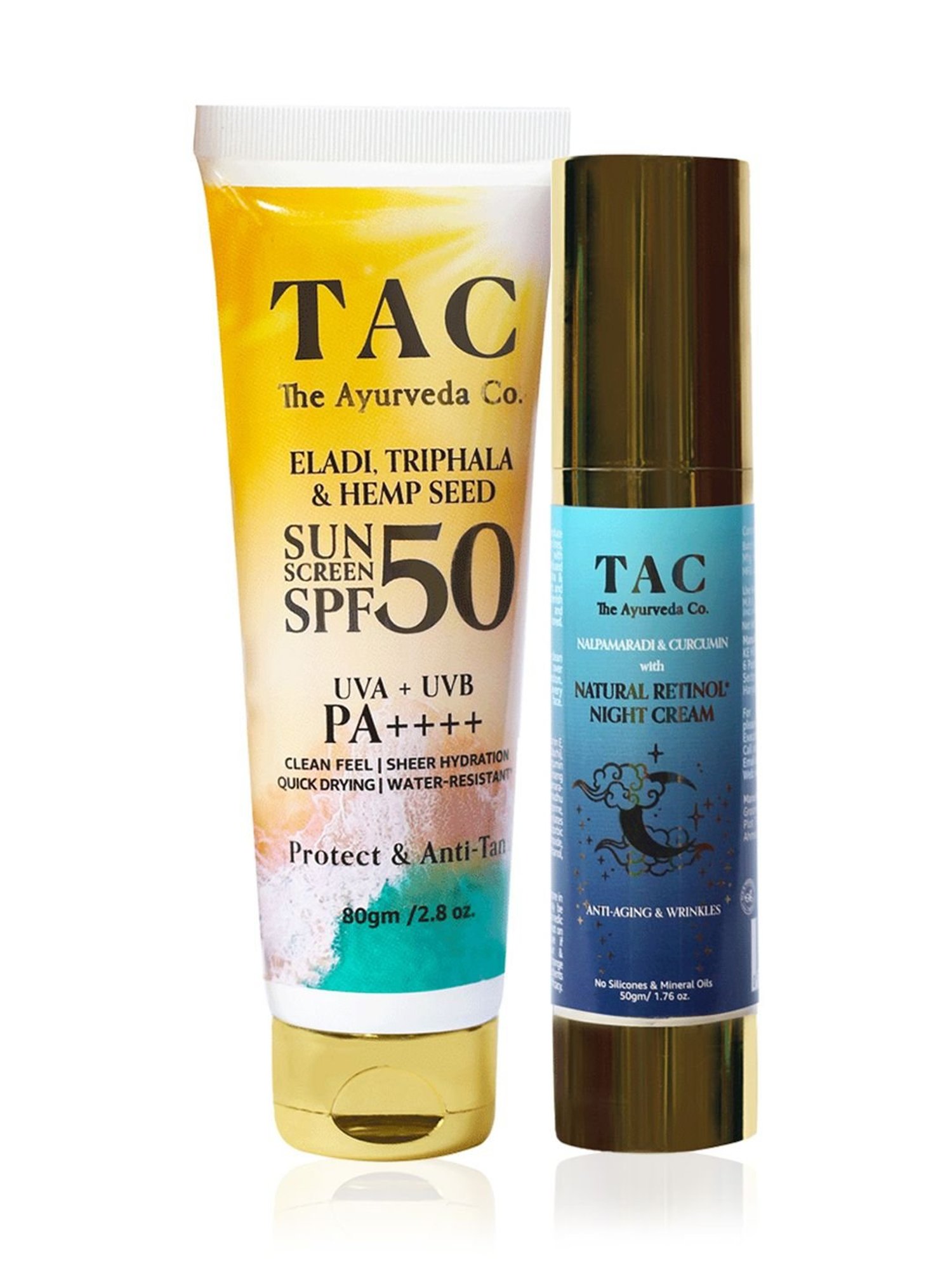 TAC - The Ayurveda Co. Night Cream & Eladi, Triphala & Hemp Seed SPF 50 Unscreen