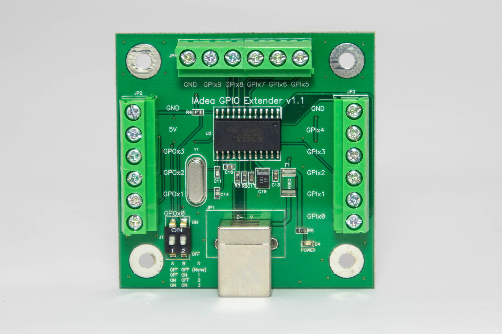 Programmable USB HID board for up to 10 buttons
USB to GPIO Extender Module With 10 Inputs / 4 Outputs. Compatible with Raspberry Pi.