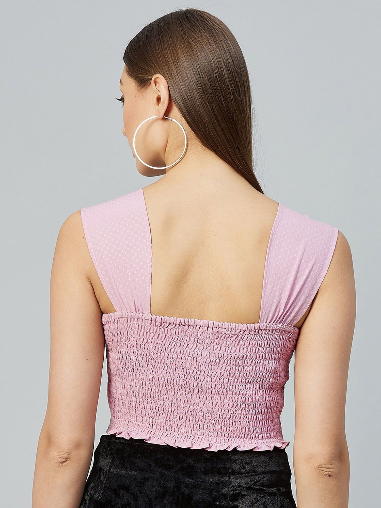 Marie Claire Pink Self Design Crop Top
