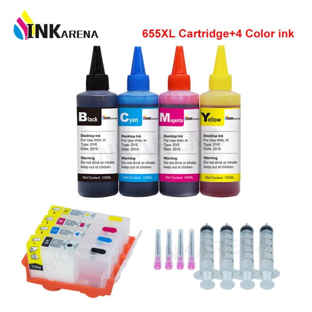 655XL Compatible for HP 655 Refillable ink Cartridge Deskjet ink advantage 4625 4615 3525 5525 + 4 Bottle Printer Ink